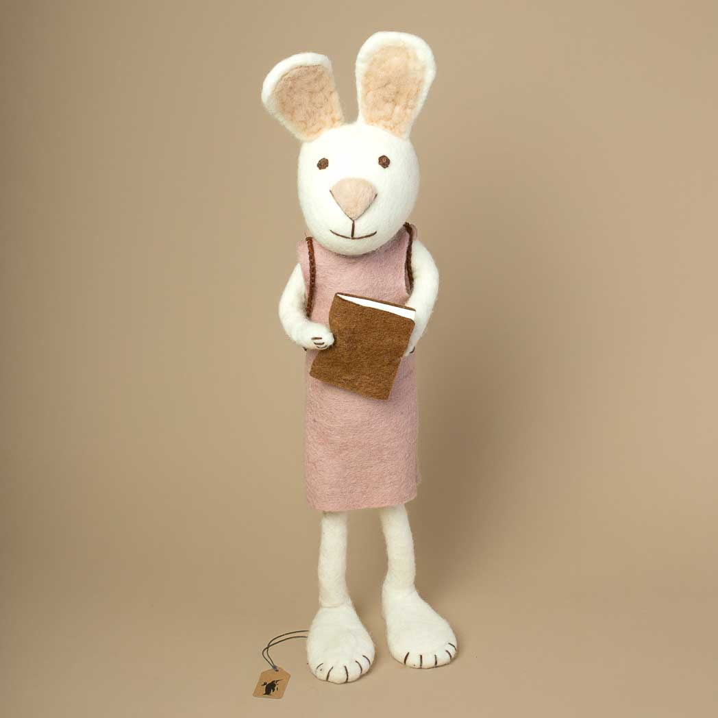 Felted Jumbo White Rabbit | Lavender Dress with Backpack & Book