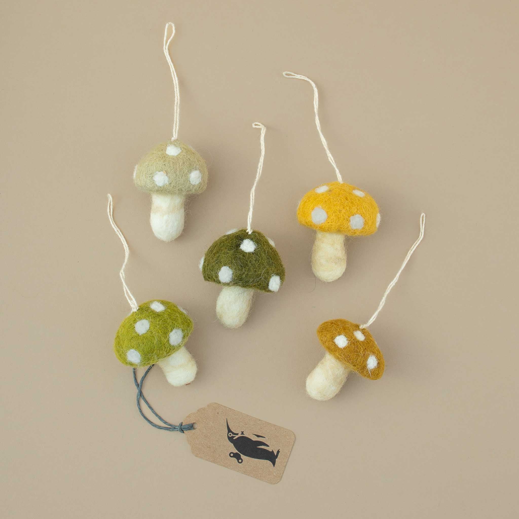 Felted Mushroom Ornament Set | Moss