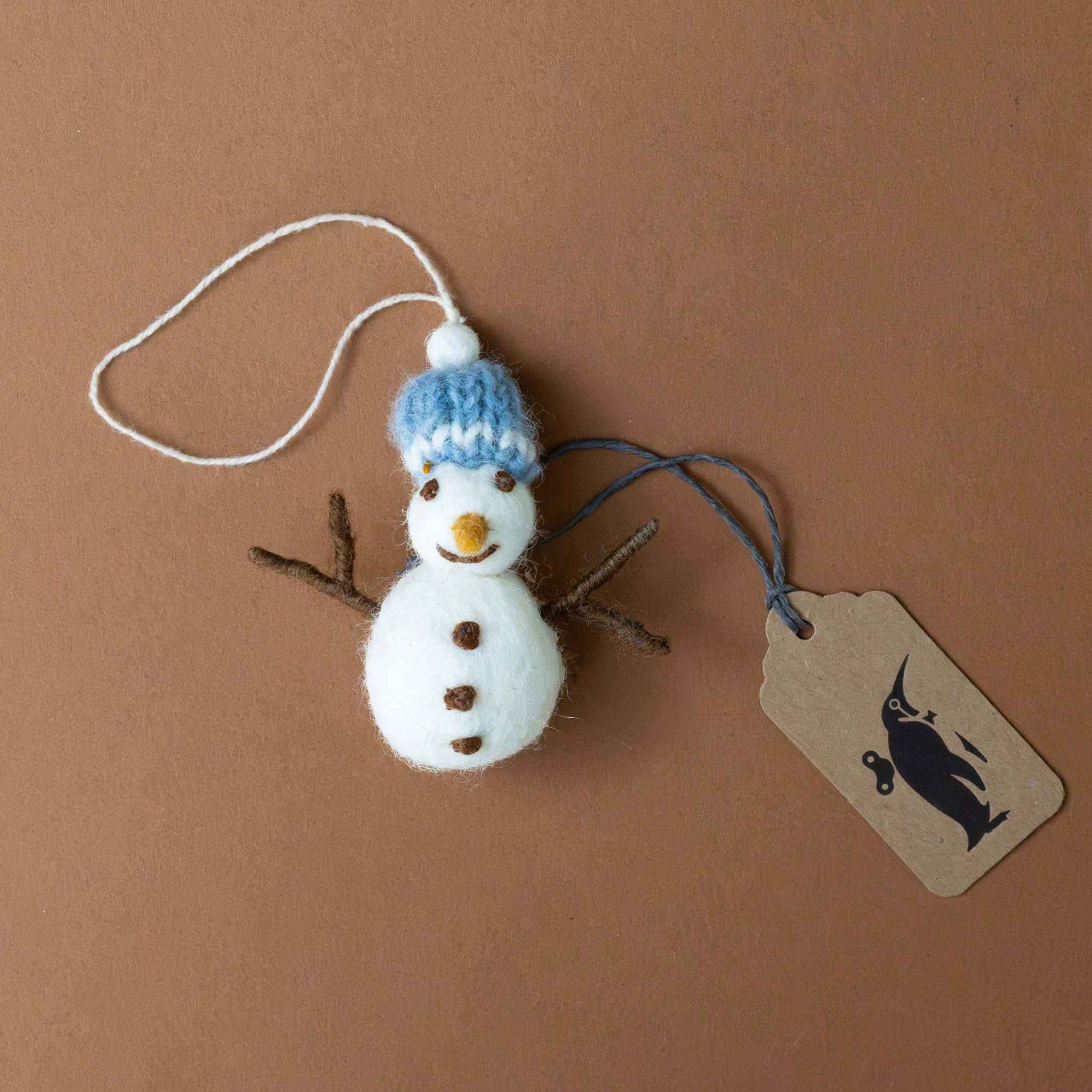 Felted Snowman Ornament | Blue Knit Hat