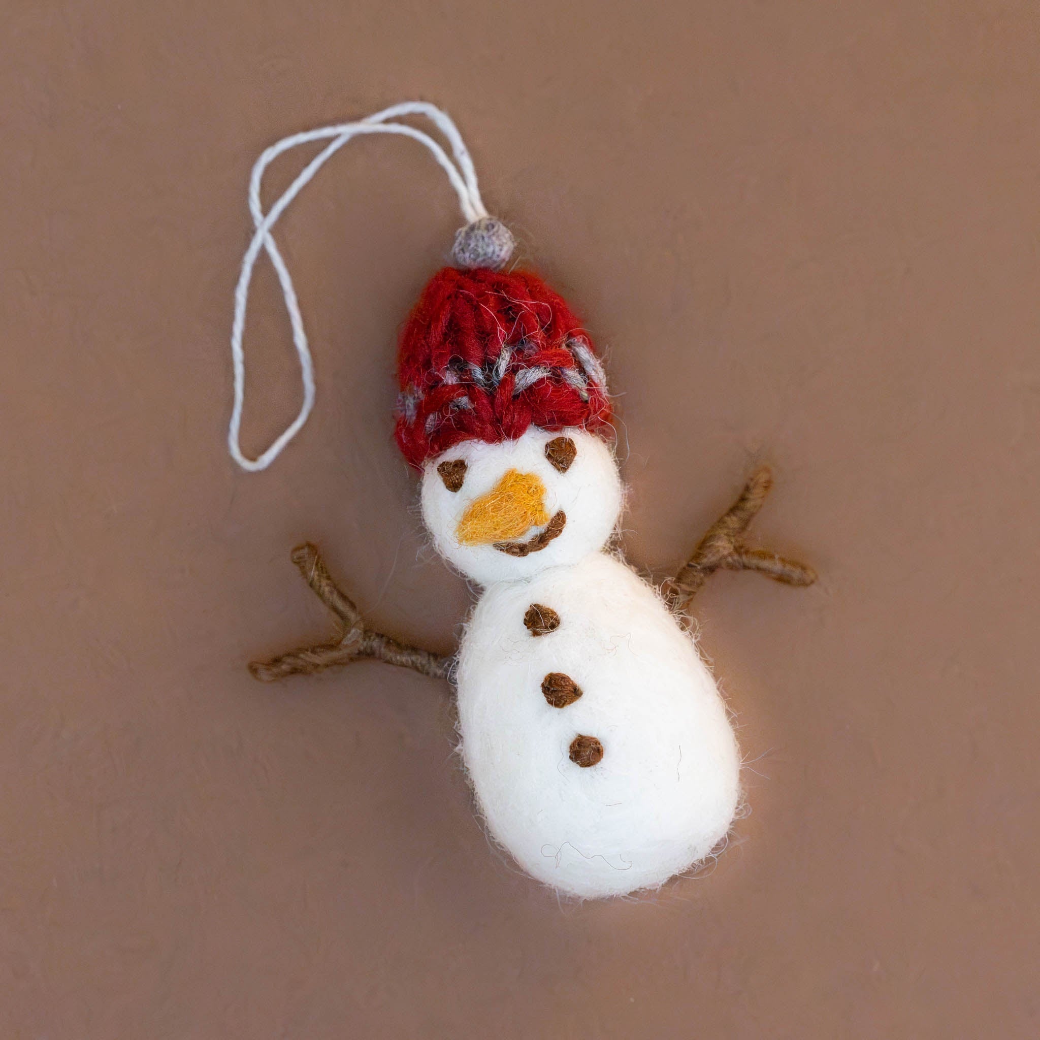 Felted Snowman Ornament | Red Knit Hat