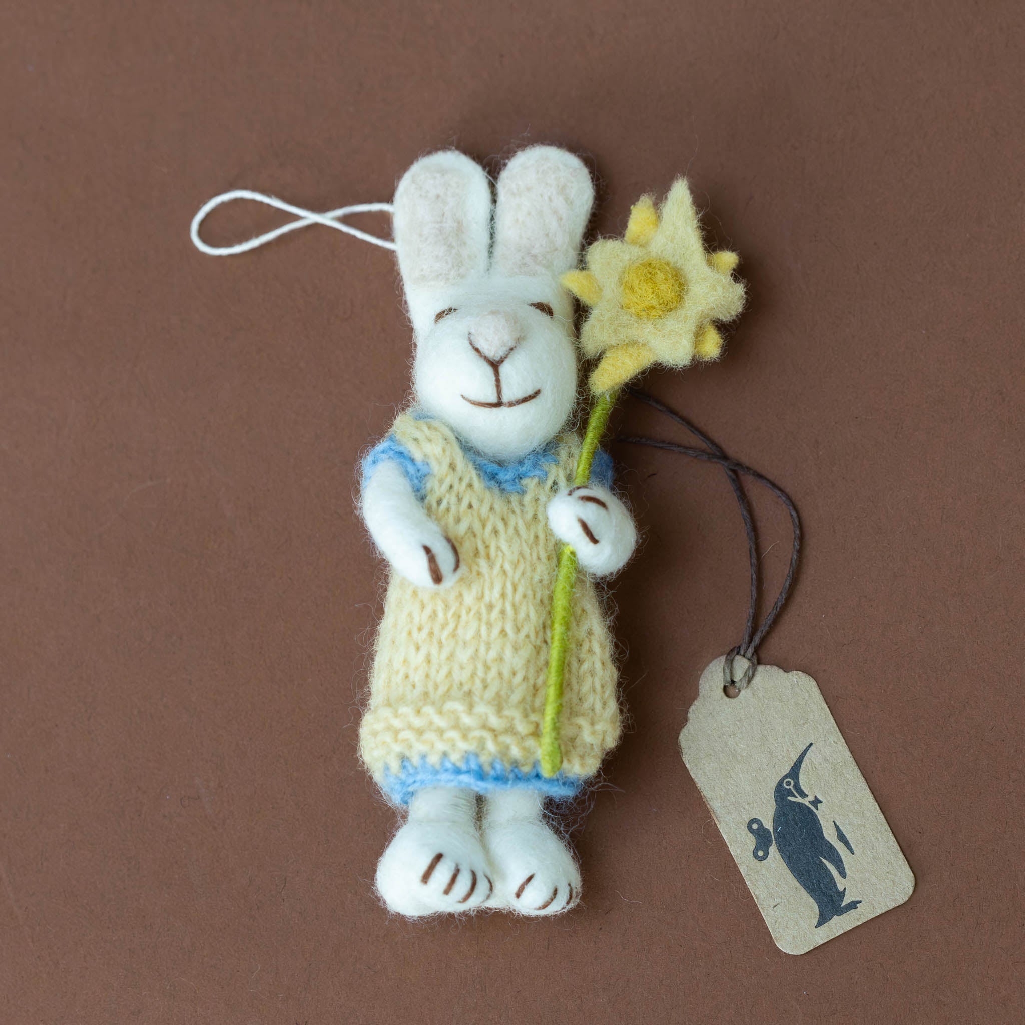 Felted White Rabbit Ornament | Sunshine Sweater Dress with Flower