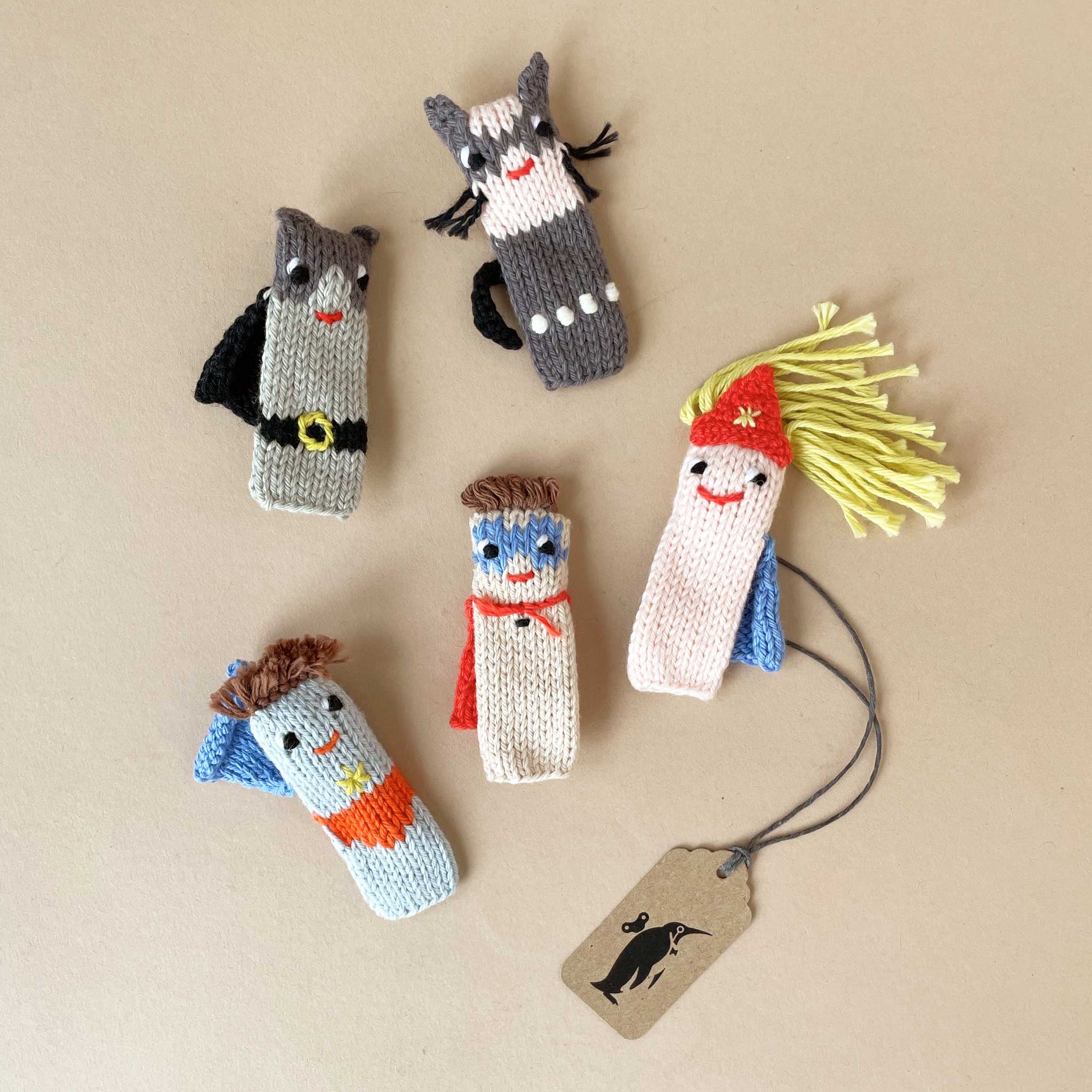Hand-Knit Finger Puppet Set | Super Hero
