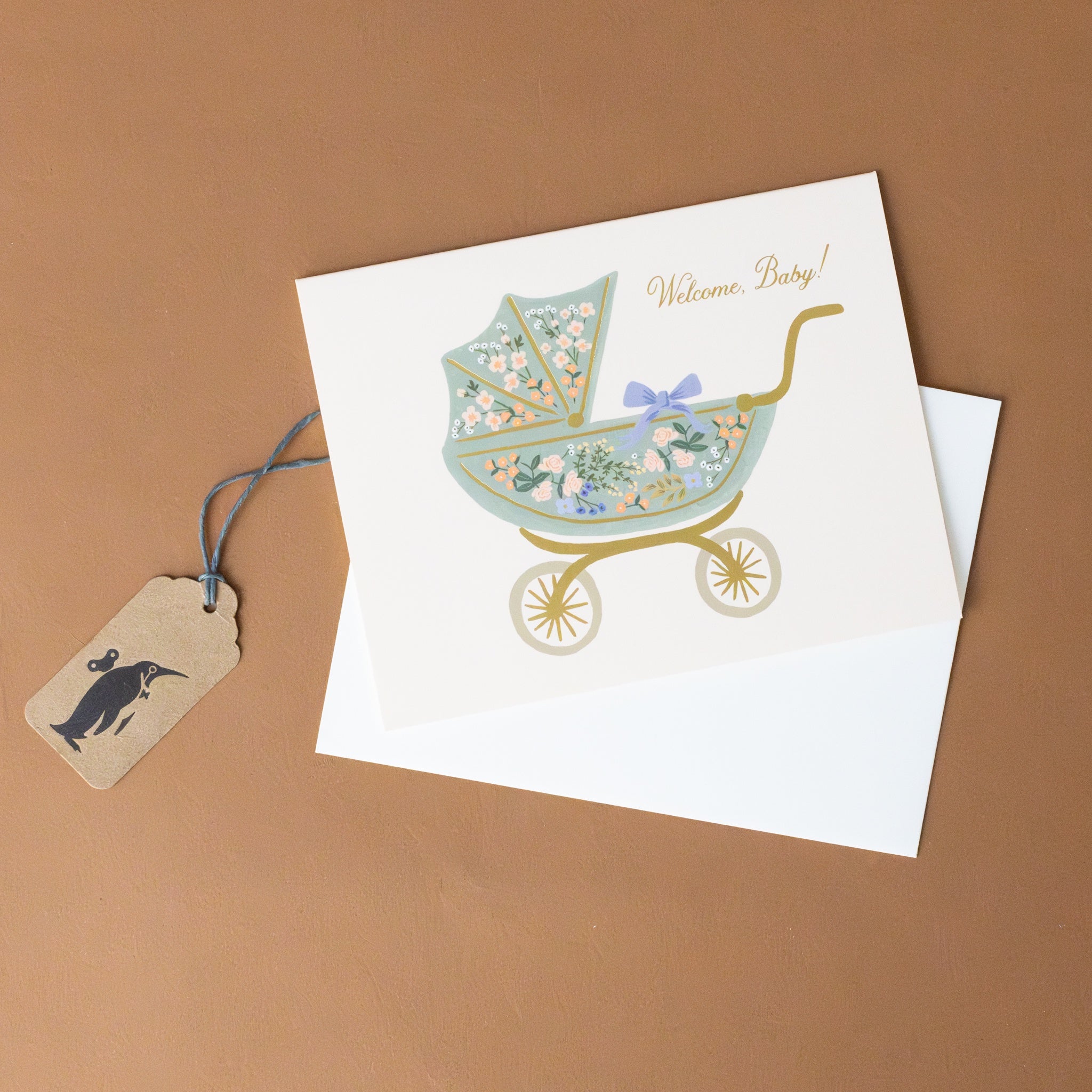 Floral Pram Baby Greeting Card
