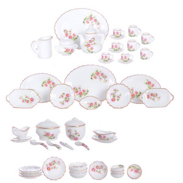 50-Piece Rose Floral Dollhouse Miniature Tea Set