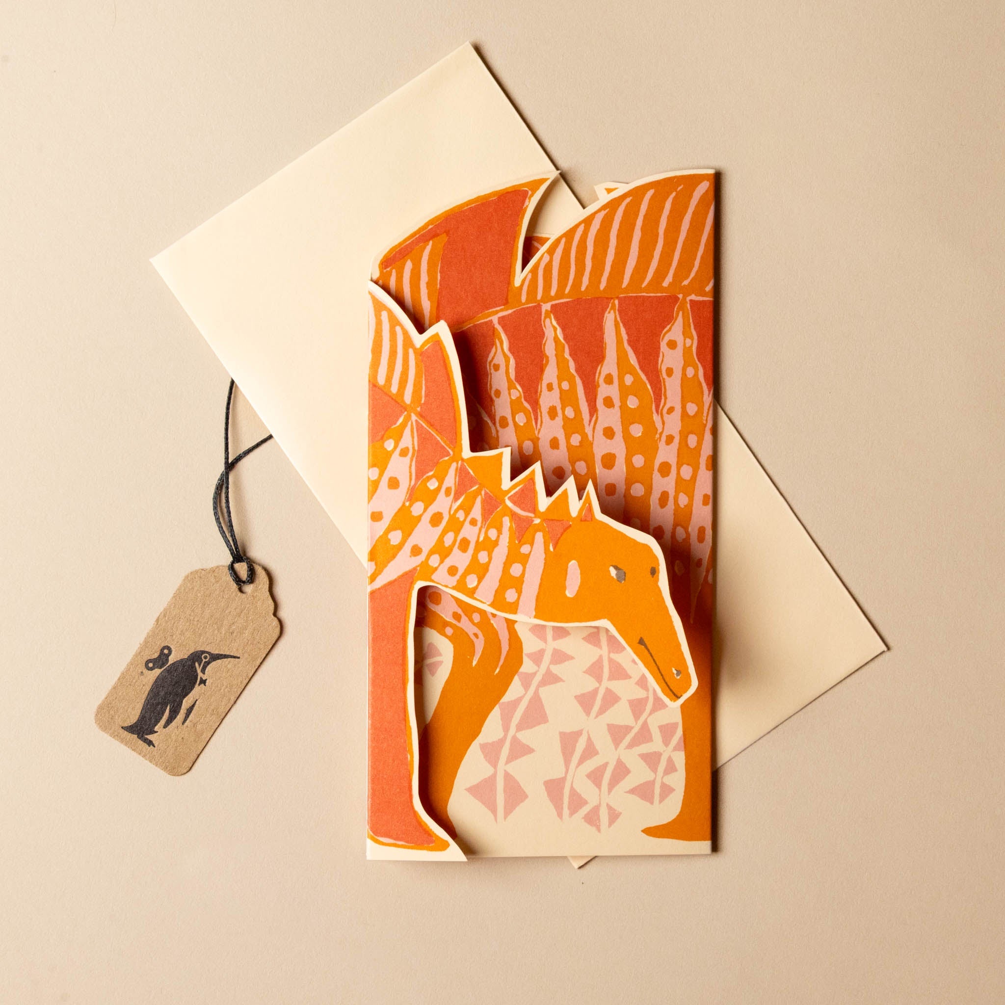 Folding Stegosaurus Greeting Card | Orange