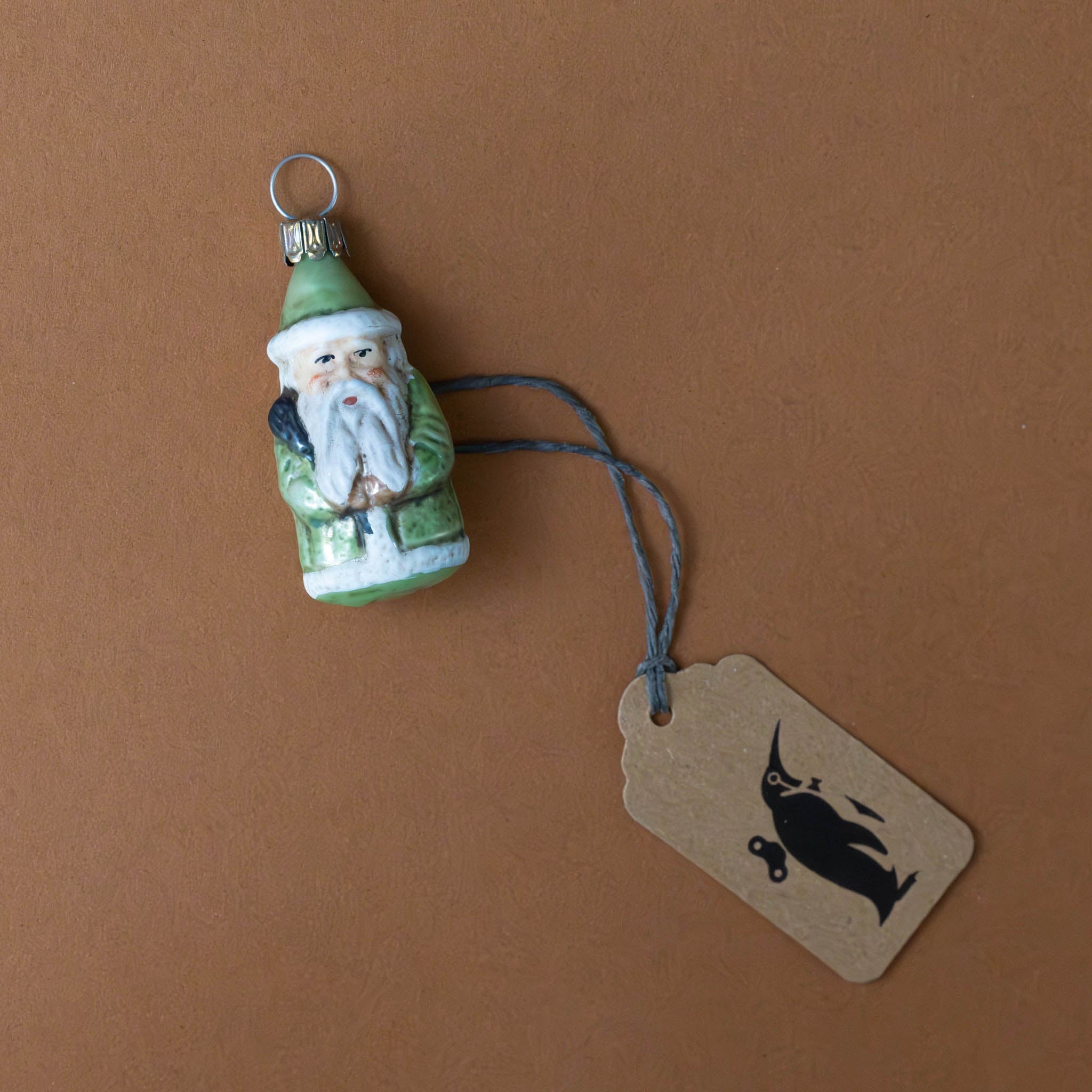 German Glass Ornament | Little Santa - Green
