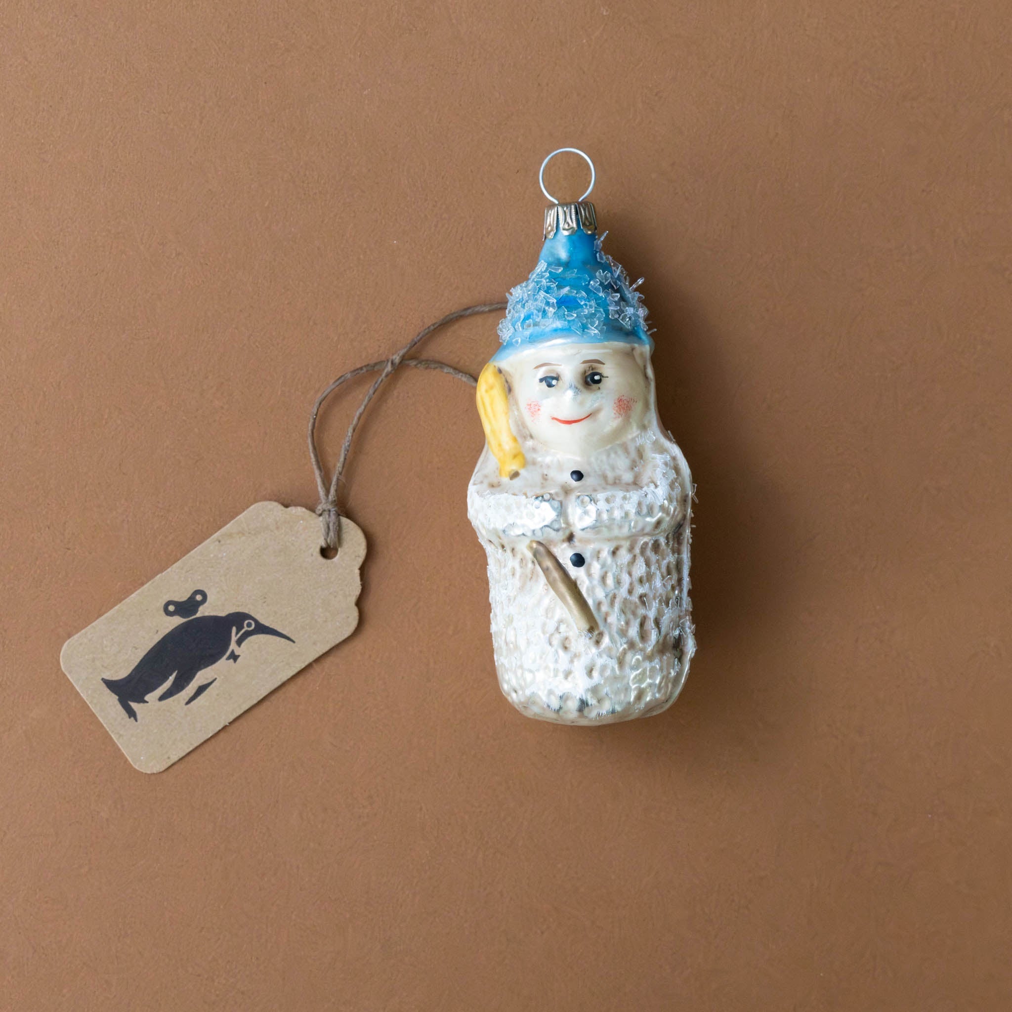 German Glass Ornament | Snow Child with Broom