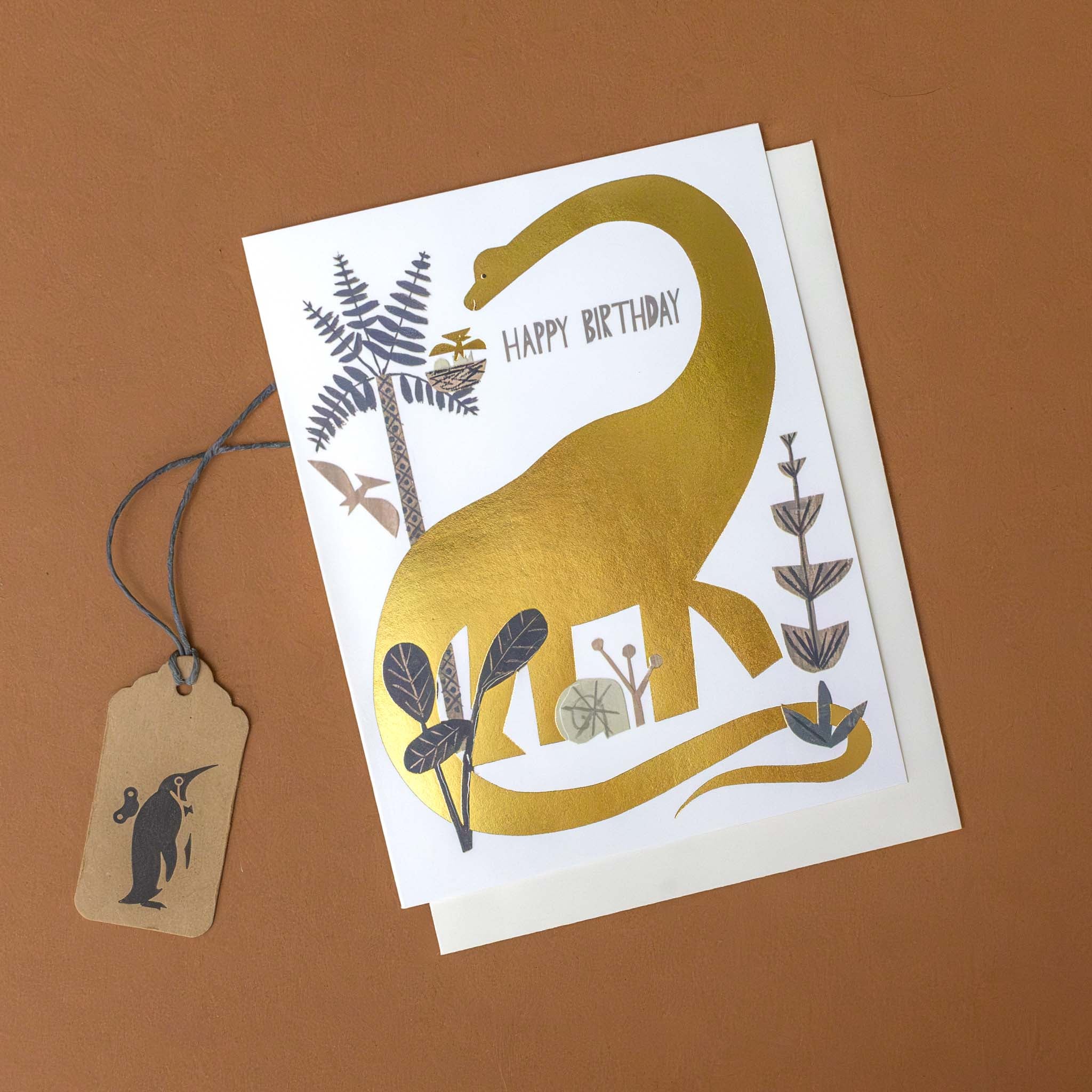 Gold Dinosaur Birthday Greeting Card
