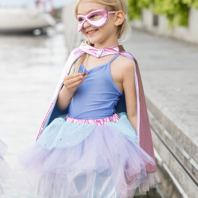 Super Duper Tutu, Cape & Mask - Metallic Pink & Light Blue (Size 5-6 yrs)