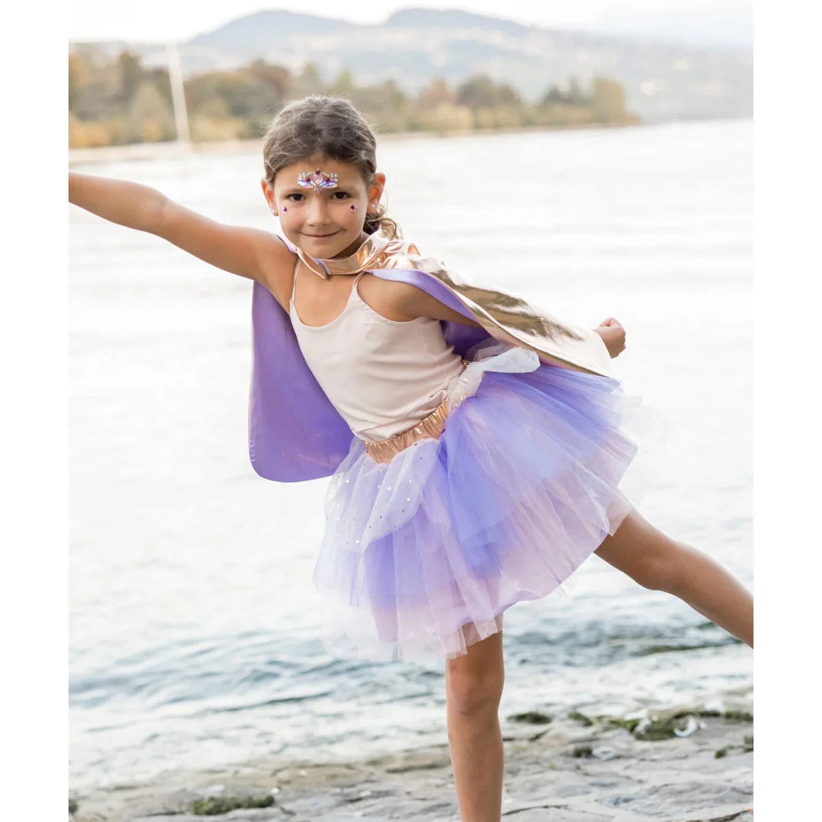 Super Duper Tutu, Cape & Mask - Metallic Rose Gold & Lilac (Size 4-6 yrs)