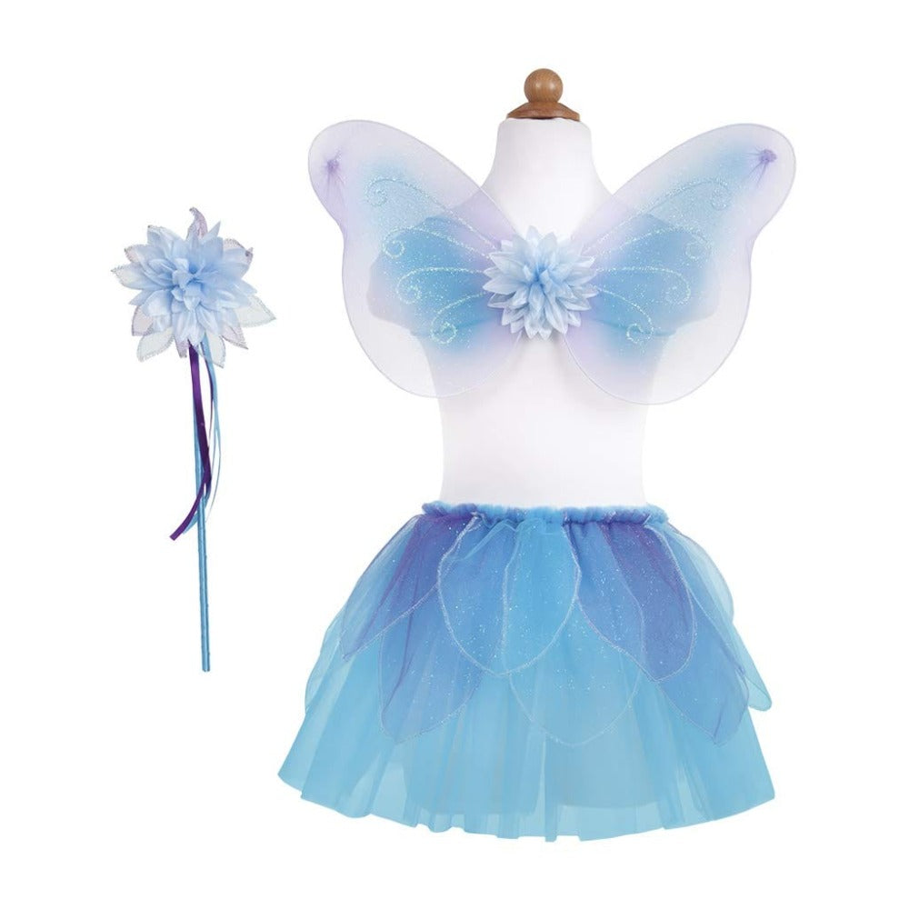 Fancy Flutter Skirt with Wings & Wand Set - Blue (Size 4-6 yrs)