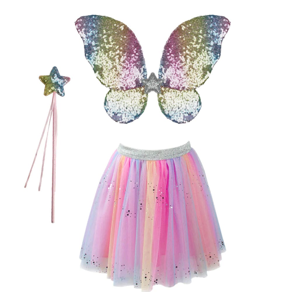 Rainbow Sequins Skirt, Wings & Wand Set (Size 4-6 yrs)