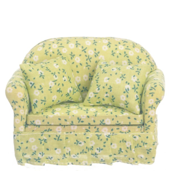 Green Floral Dollhouse Miniature Sofa
