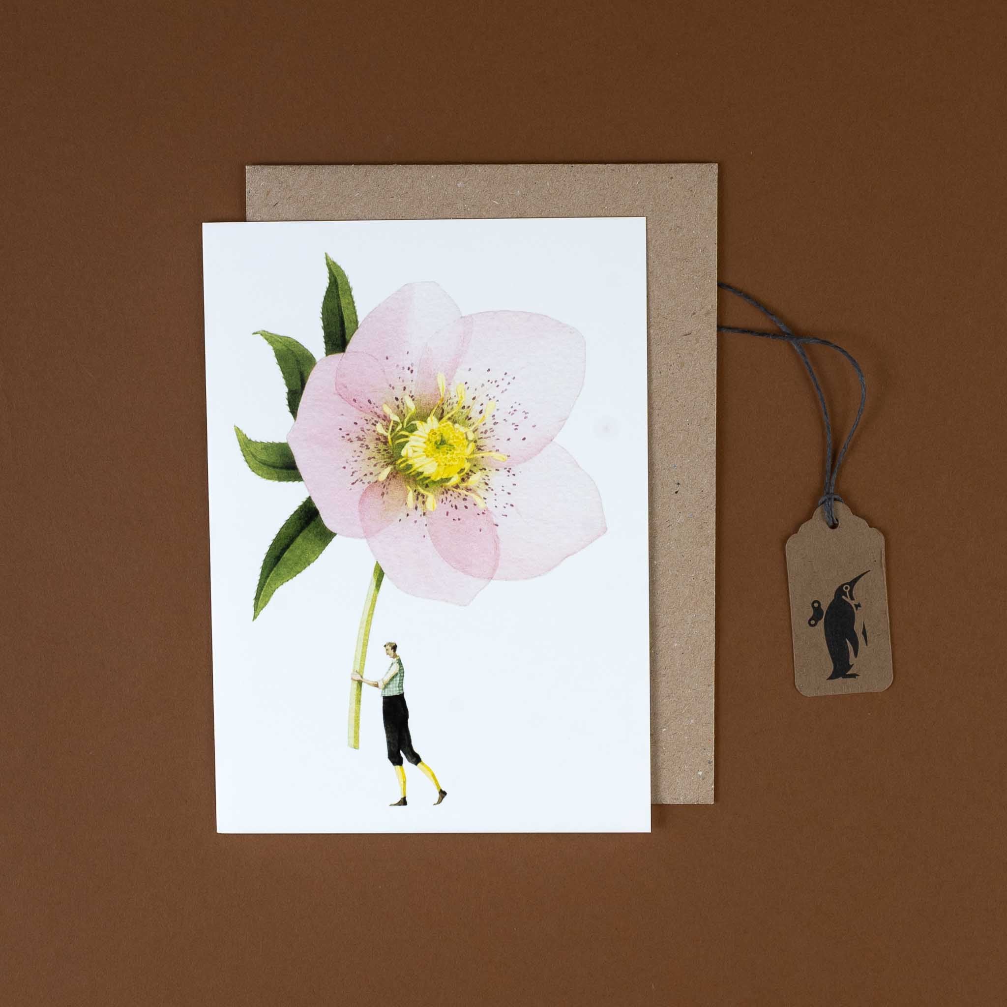 Hellebore Stem Greeting Card | Pink