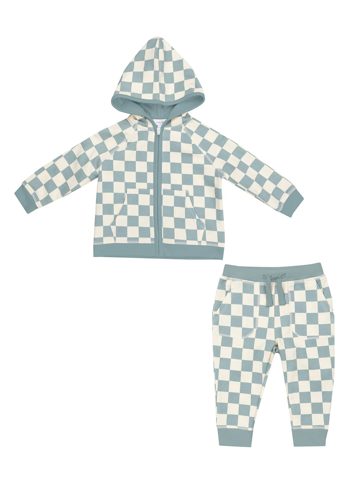 Angel Dear French Terry Checkerboard Gray Mist Hoodie & Jogger Set