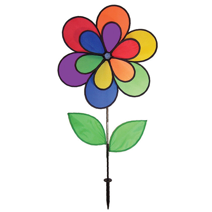 12 Petal "Double Rainbow Daisy" with Leaves Garden Spinner