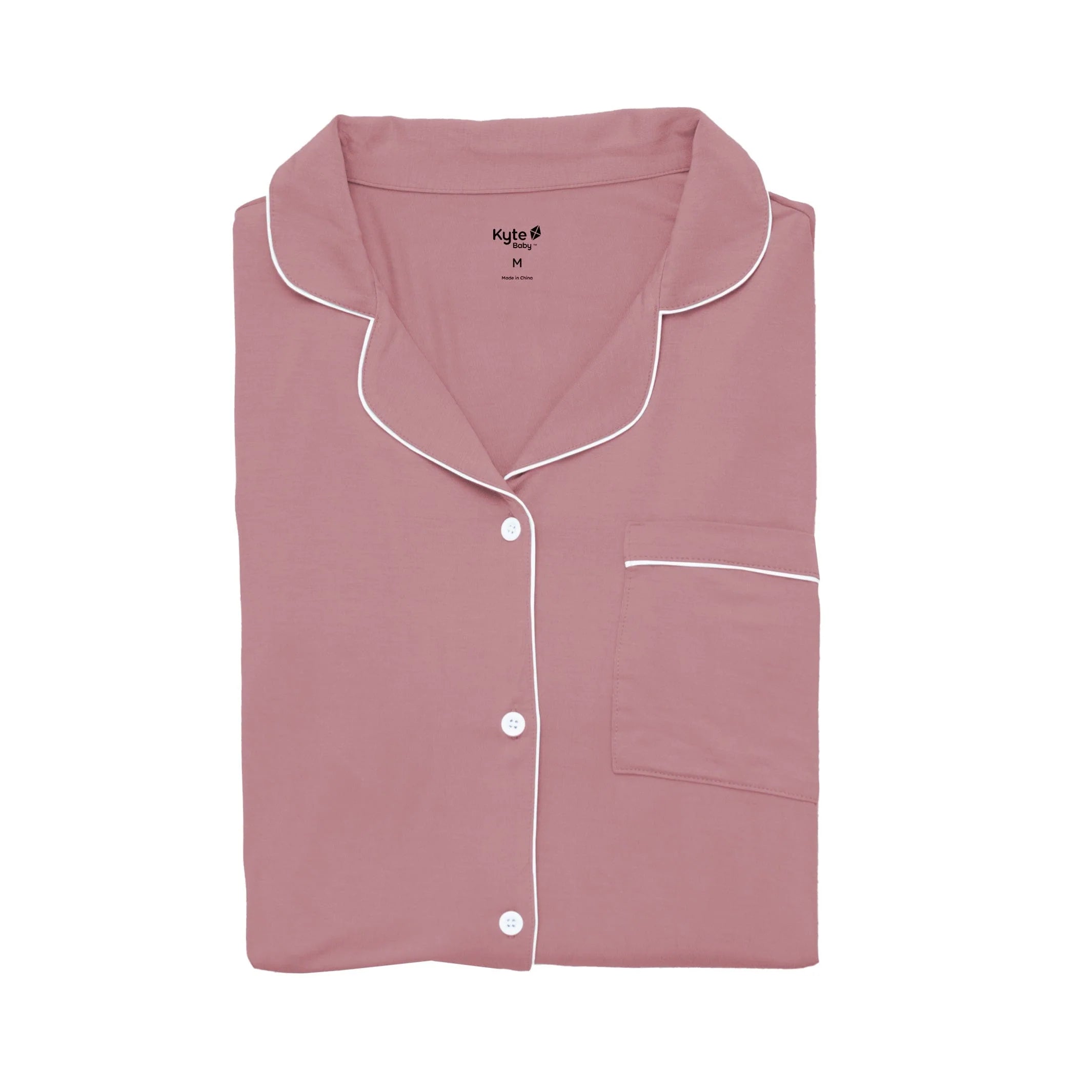Kyte Baby Women's Long Sleeve Pajama Set in Dusty Rose with Cloud Trim - Size Small