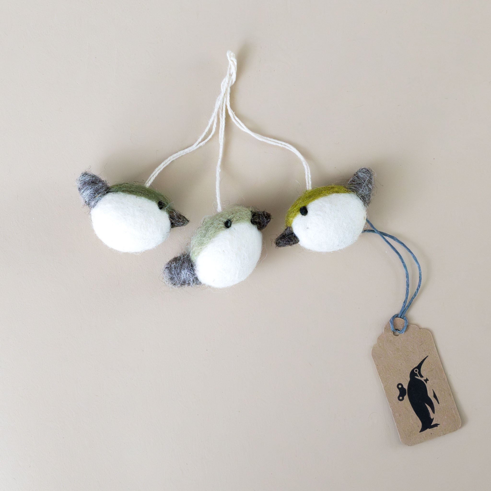 Little Felted Birdie Ornament Trio | Moss