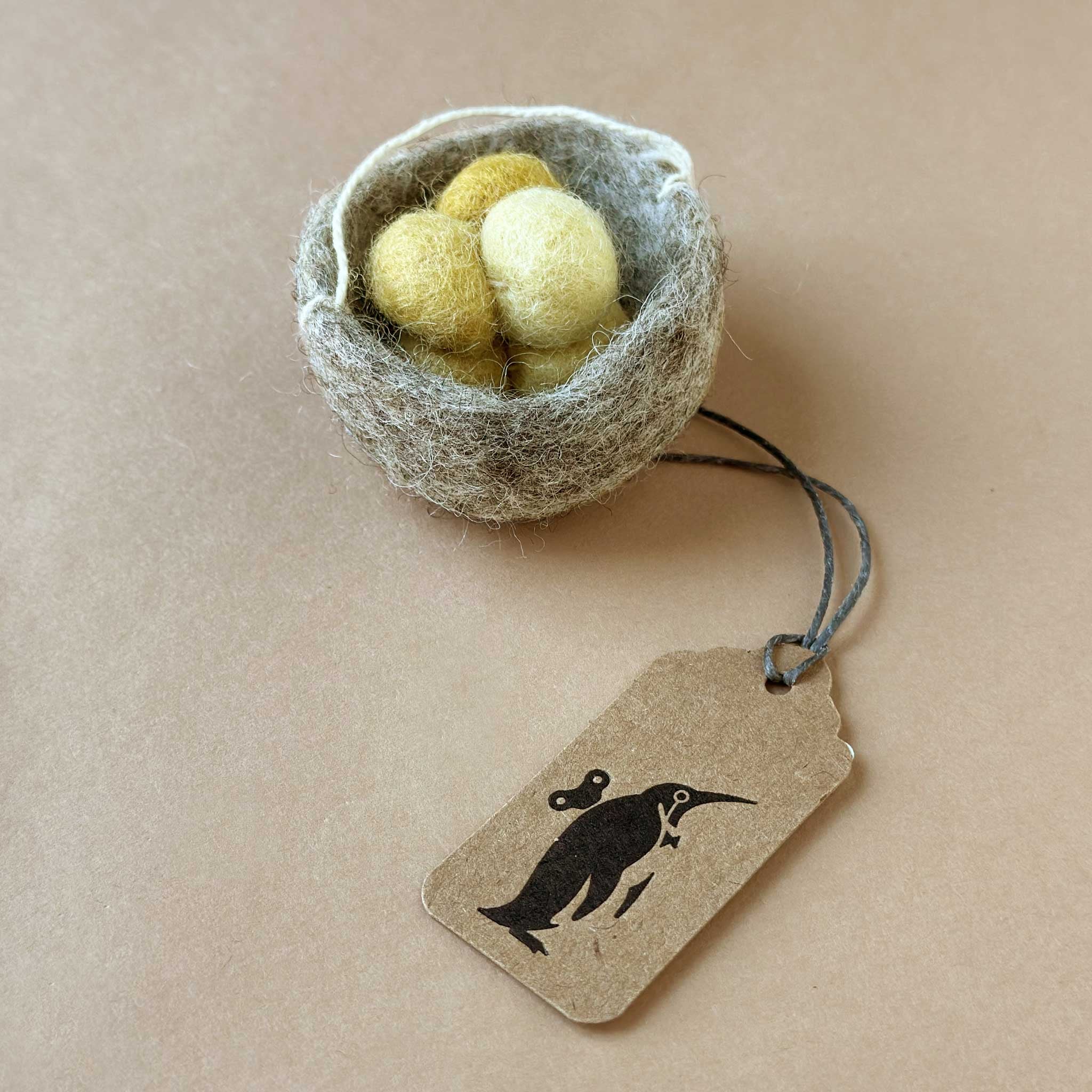 Little Felted Nest Ornament | Grey with Yellow Eggs