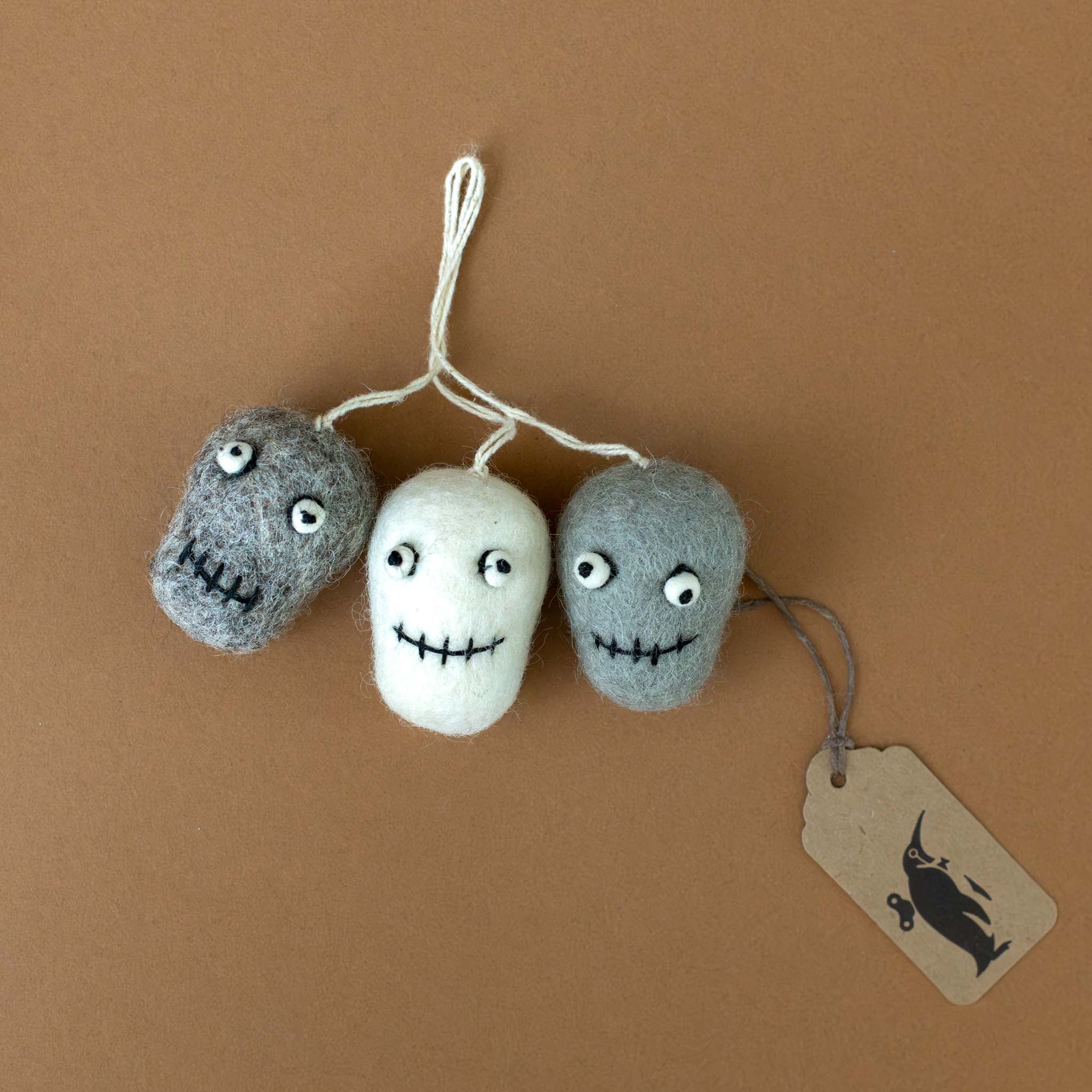 Little Skeleton Heads Ornament Trio