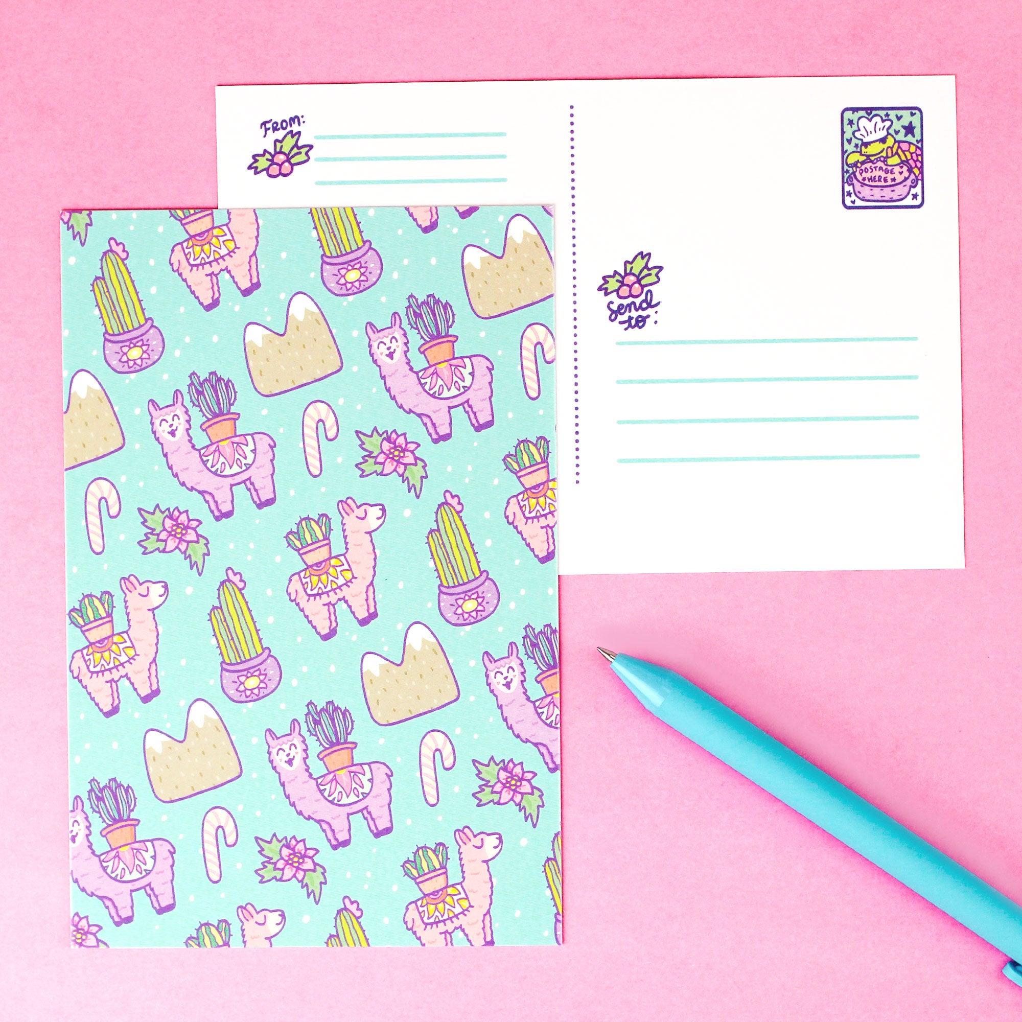 Winter Llama Holiday Postcard