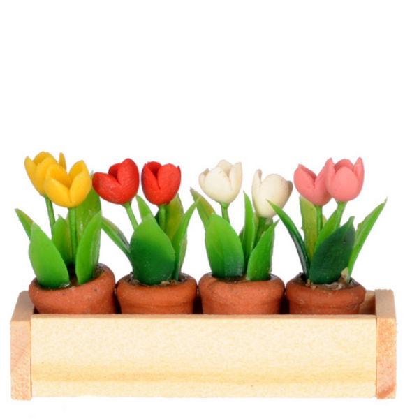 Dollhouse Miniature Window Box with Flower Pots