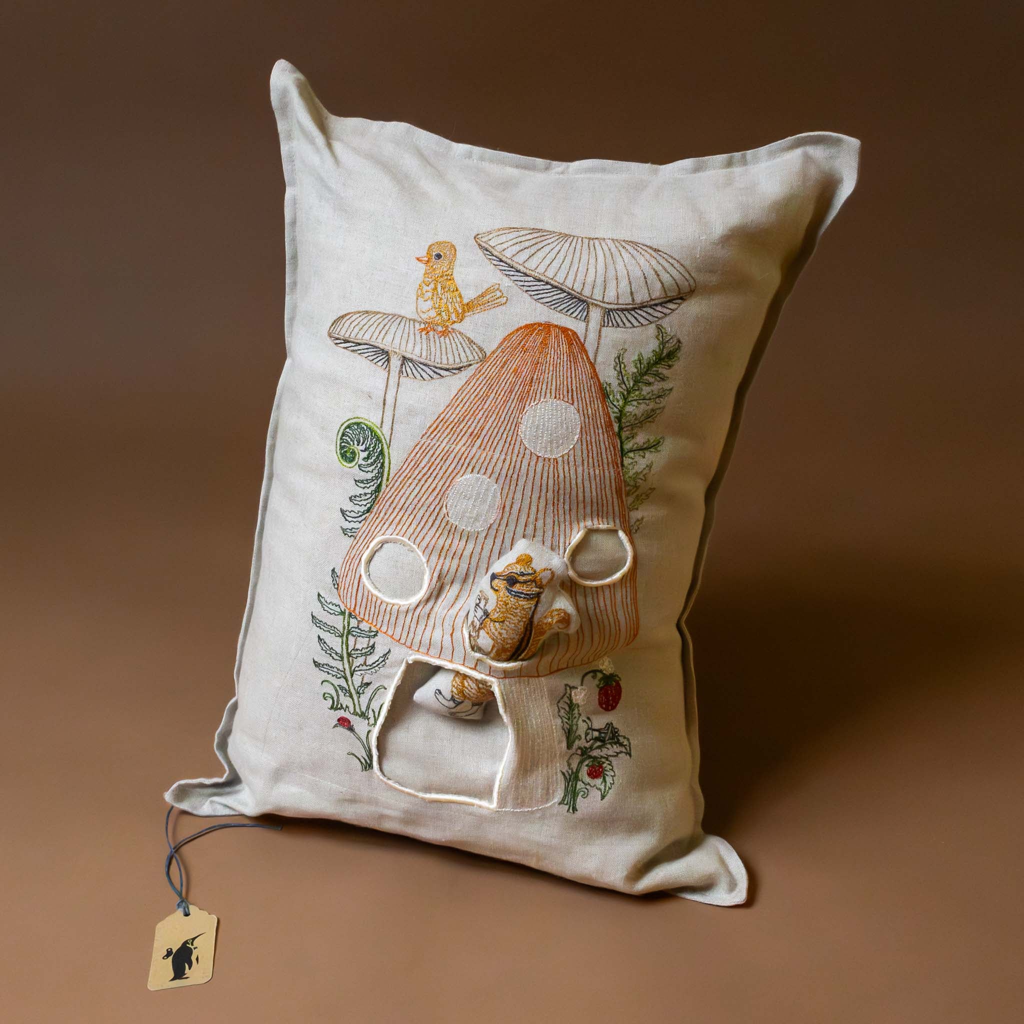 Embroidered Pocket Pillow | Mushroom House