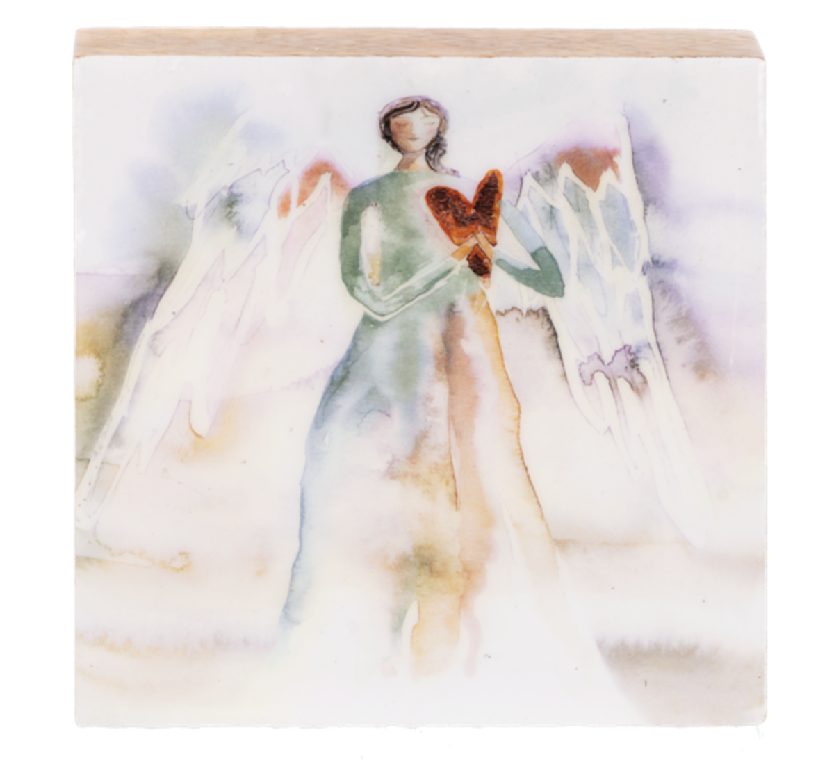 Watercolor Angel Holding Heart Block