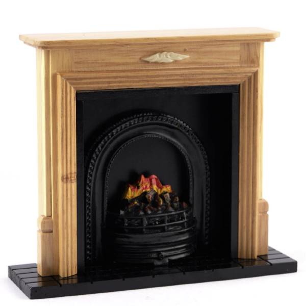 Oak Dollhouse Miniature Fireplace with Insert