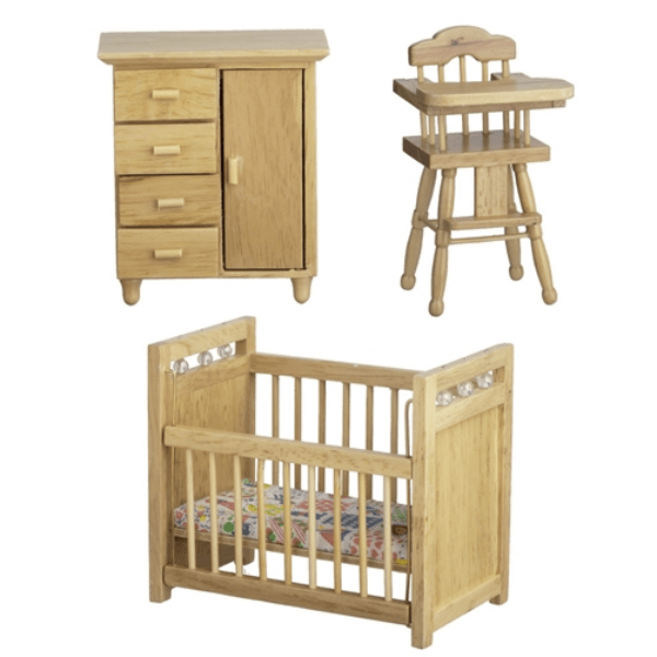 3-Piece Oak Dollhouse Miniature Nursery Set