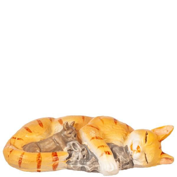 Sleeping Dollhouse Miniature Orange Cat with Kittens