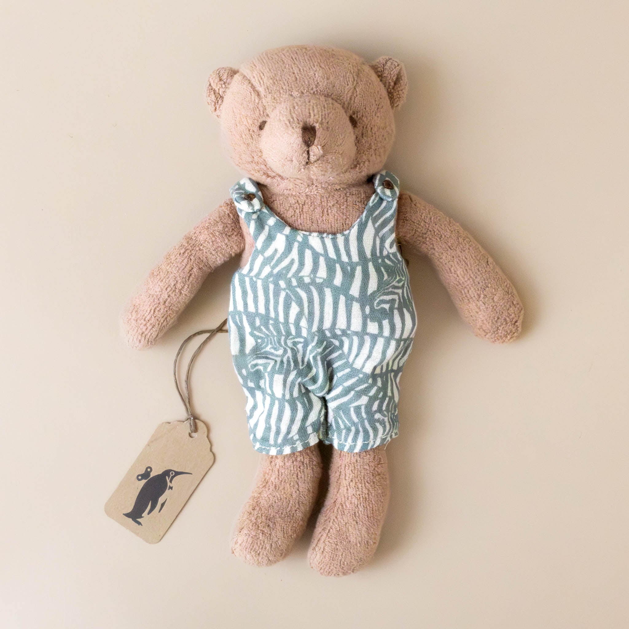 Organic Cotton Bear Friend | Sage Zebra Print Overalls