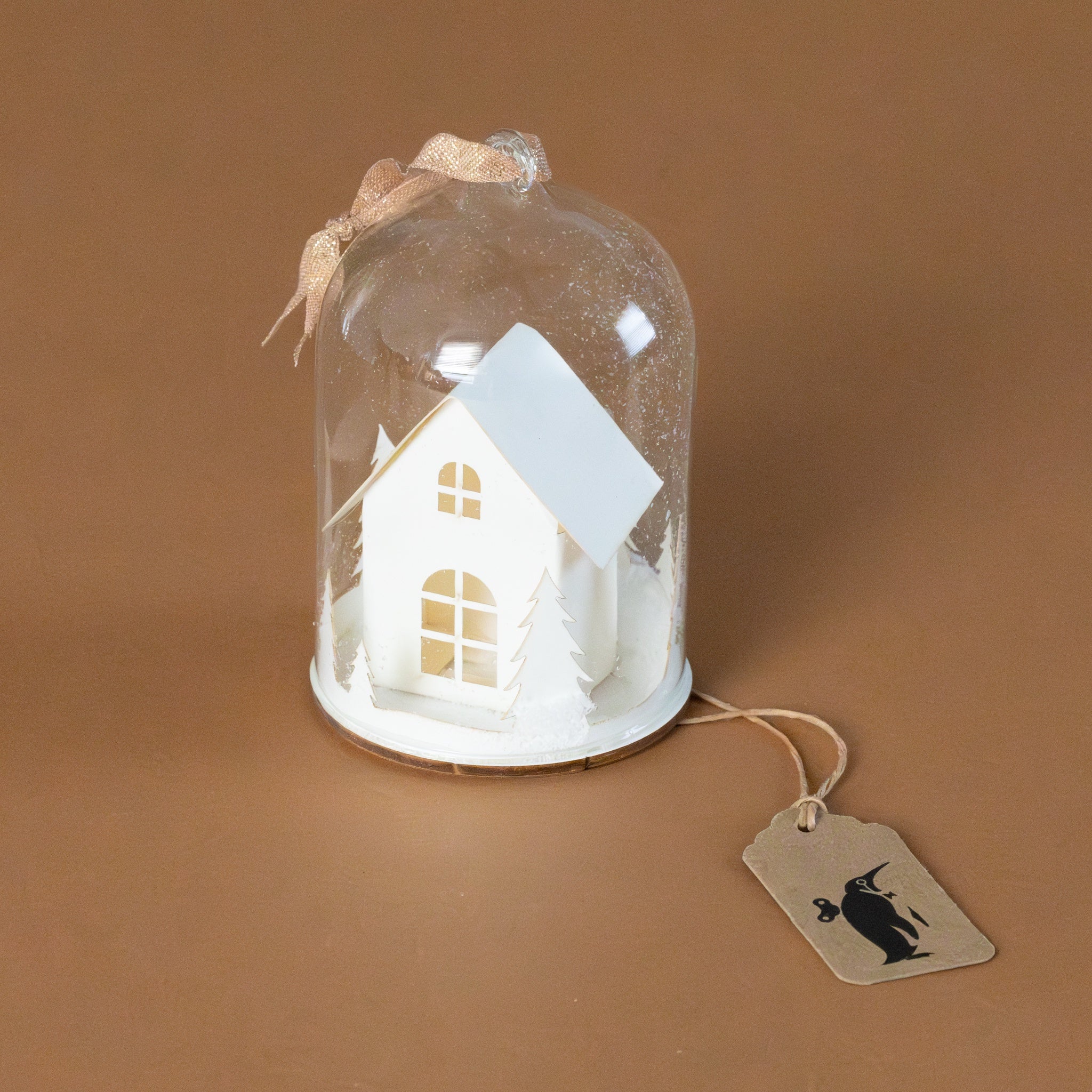 Paper House Ornament with Glass Dome