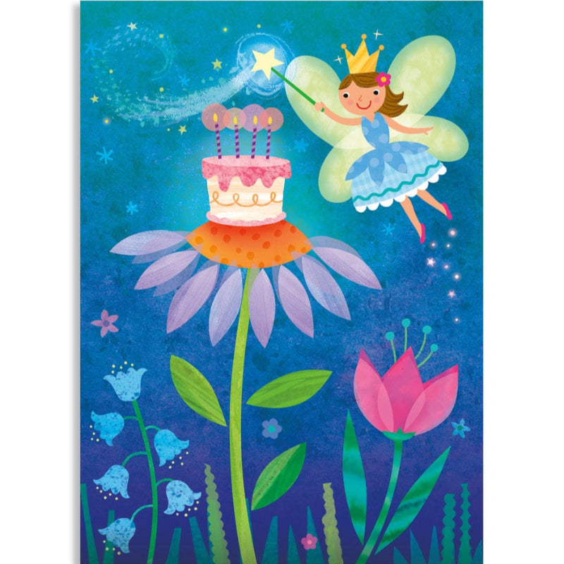 Fairy with Cake Glitter Birthday Card