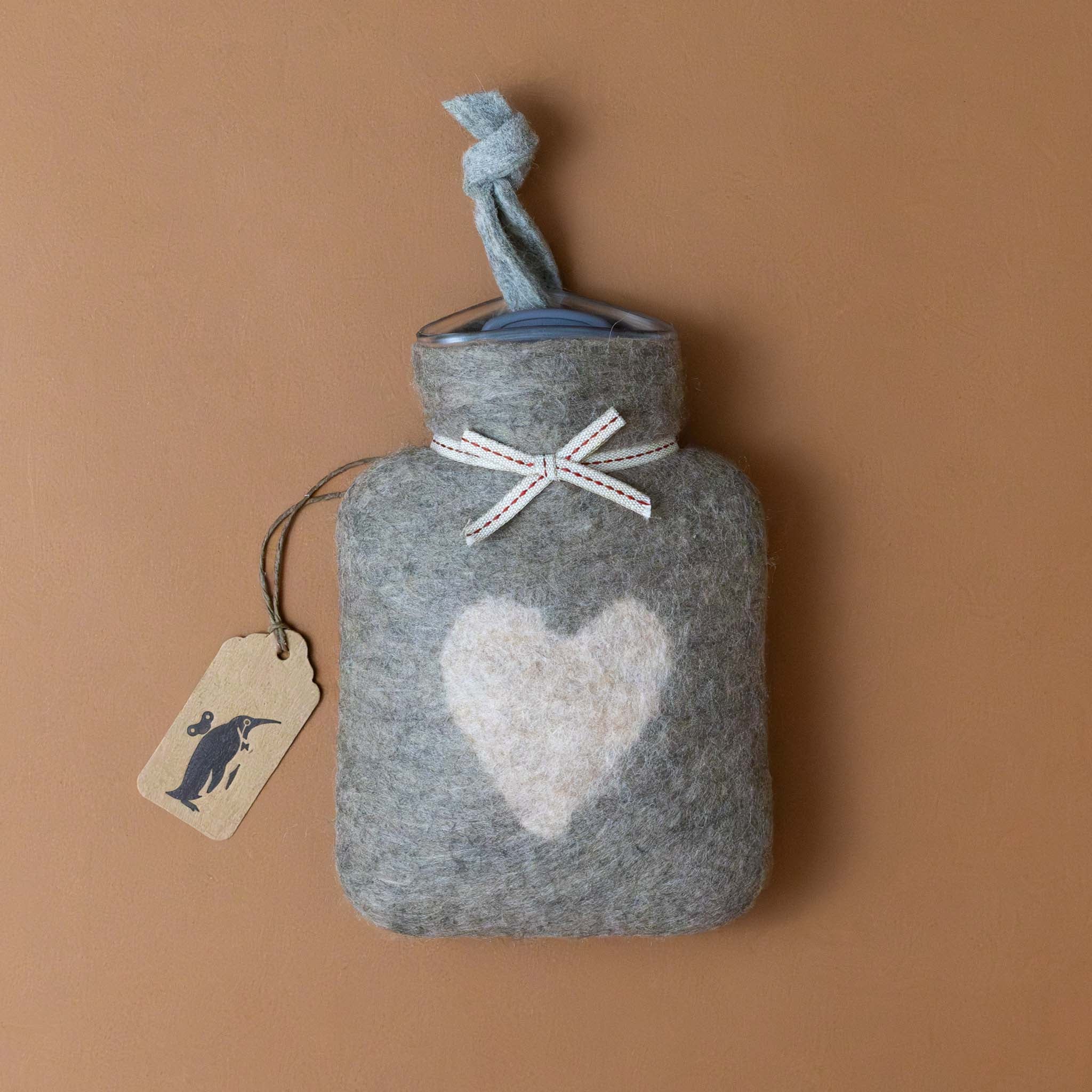 Petite Felted Wool Hot Water Bottle | Beige & Blush Heart