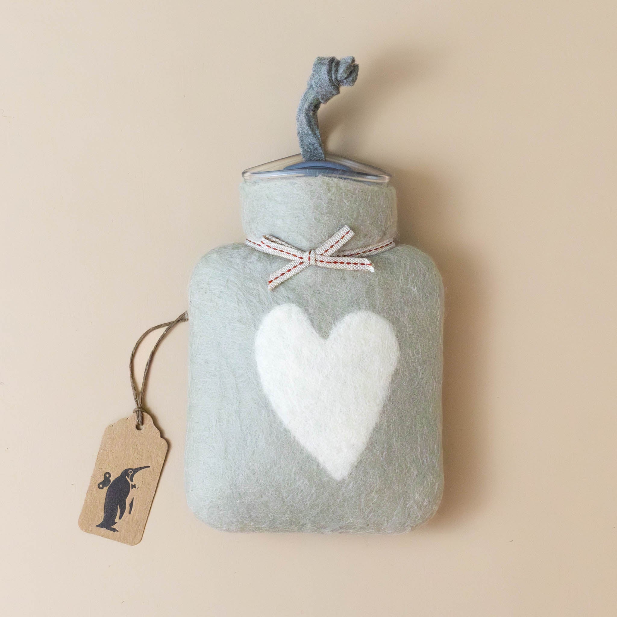 Petite Felted Wool Hot Water Bottle | Jade & White Heart