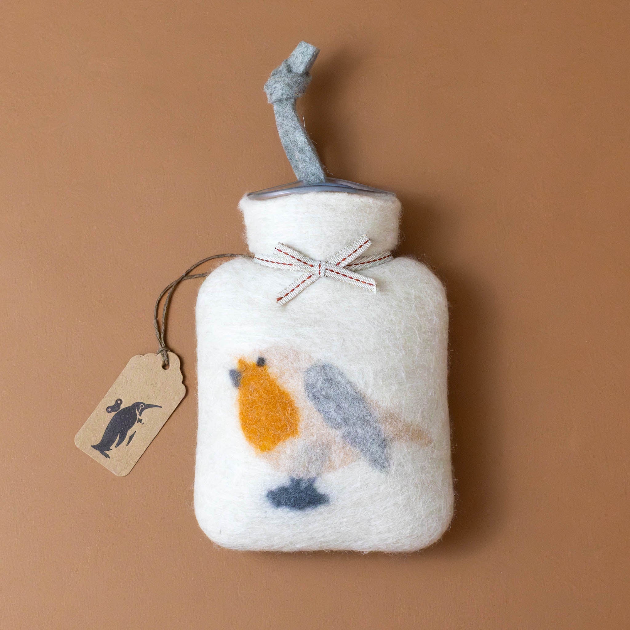 Petite Felted Wool Hot Water Bottle | Oatmeal Robin