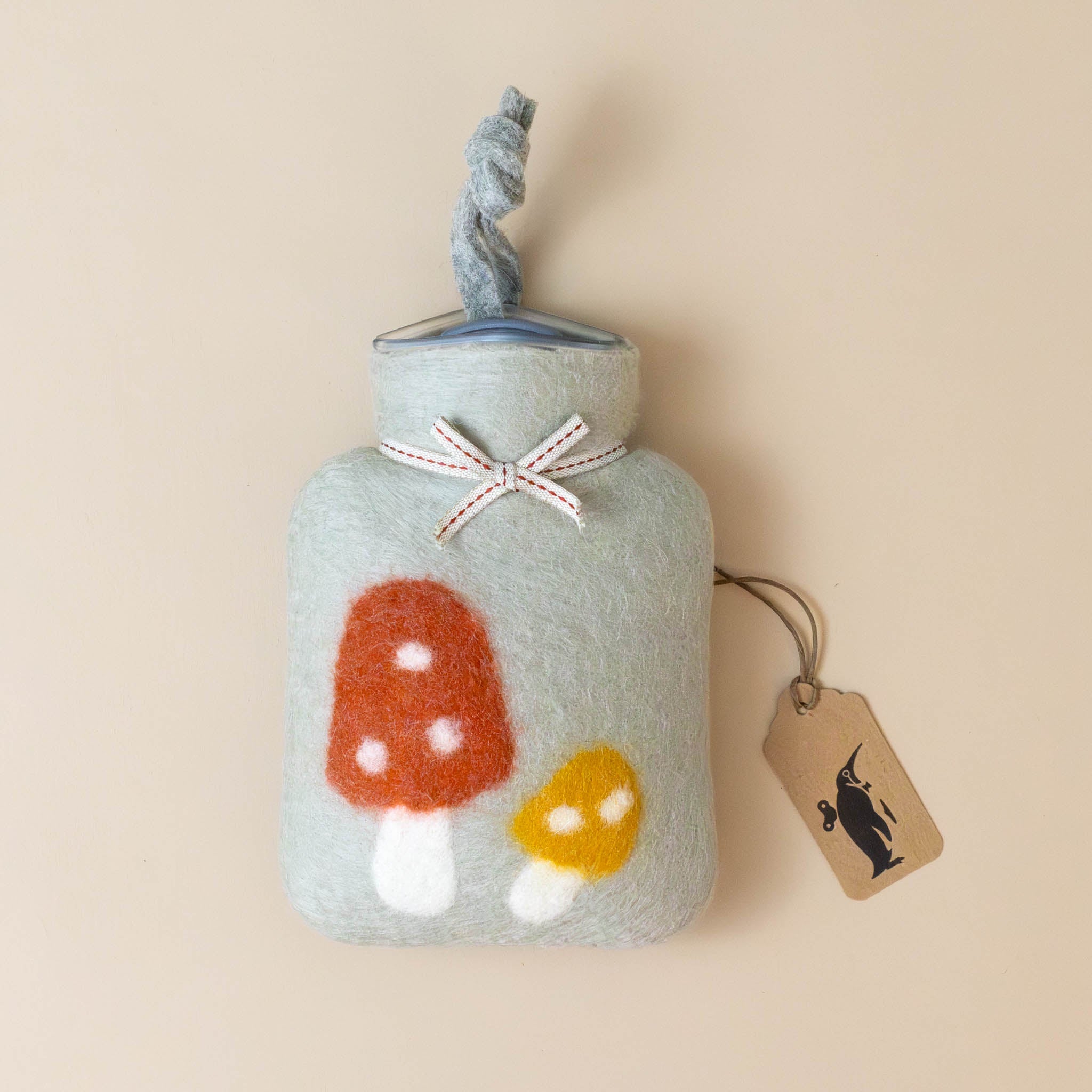 Petite Felted Wool Hot Water Bottle | White Sage Mushrooms