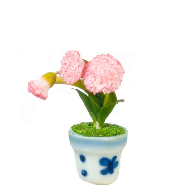 Pink Dollhouse Miniature Carnations in a Pot