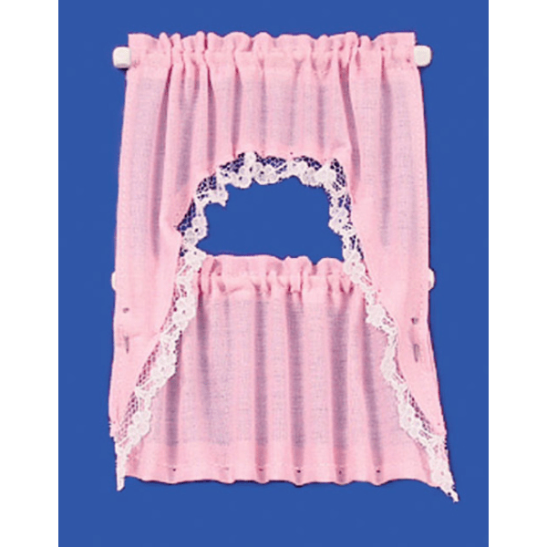 Pink Dollhouse Miniatures Ruffled Cafe Set Curtains