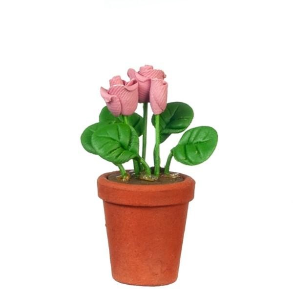 Pink Dollhouse Miniature Roses in a Clay Pot