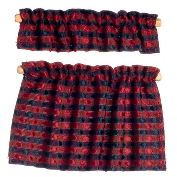 Red & Blue Plaid Dollhouse Miniatures Cafe Curtains