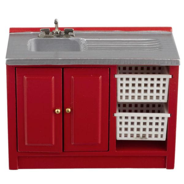 Red Dollhouse Miniature Laundry Sink