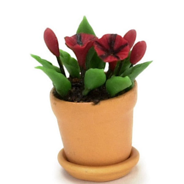 Red & Black Dollhouse Miniature Petunias in a Pot