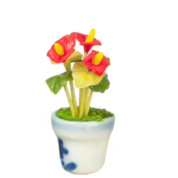 Red Dollhouse Miniature Anthurium in Pot