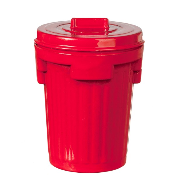 Red Metal Dollhouse Miniature Garbage Can