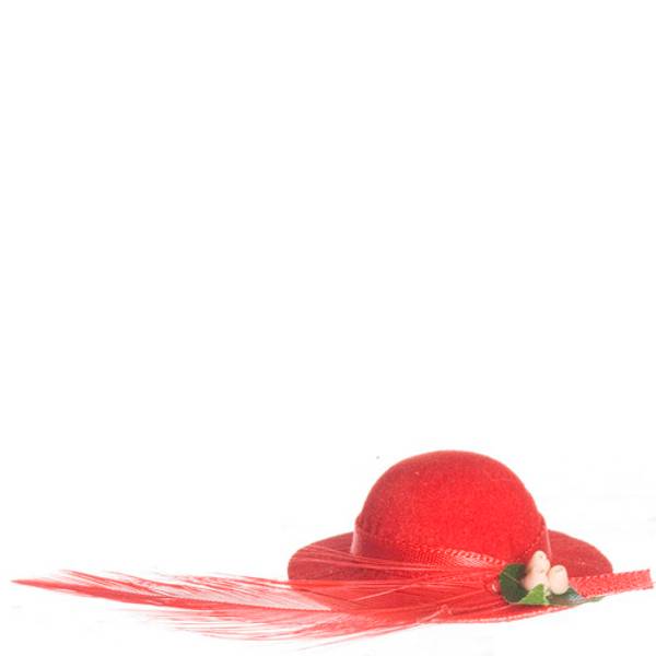 Red Dollhouse Miniature Lady's Hat with Feather
