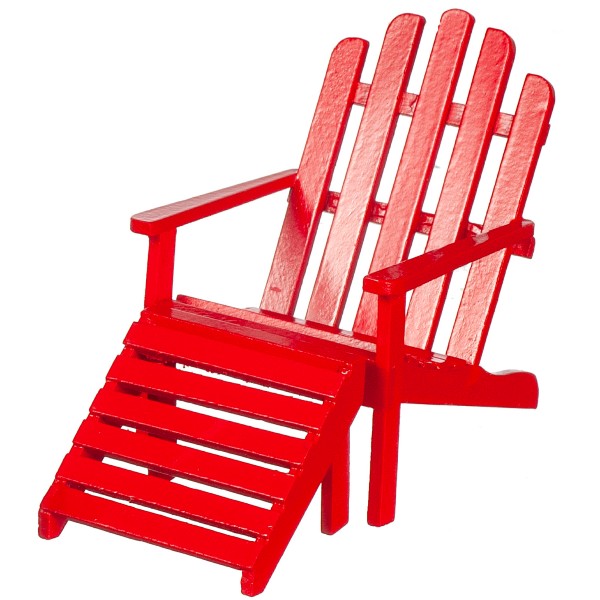 Red Dollhouse Miniature Adirondack Chair & Ottoman