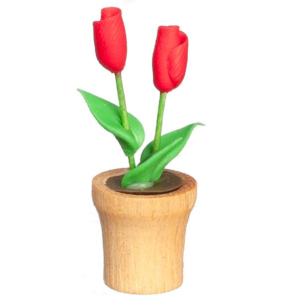 2 Red Dollhouse Miniature Roses in a Pot