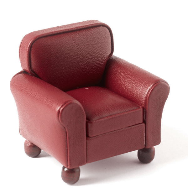 Red Leather Dollhouse Miniature Armchair